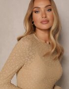 by swan Rochie Bej din plasă cu viscoză Decorată cu imprimeu leopard Adellona
