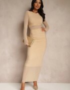 by swan Rochie Bej din plasă Maxi cu croială mulată Kremse