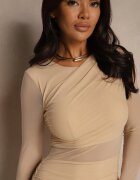 by swan Rochie Bej din plasă Maxi cu croială mulată Kremse