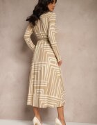 by swan Rochie Bej din Viscoză cu Croială tip Cămașă cu Cordon Legat Nimiessa