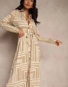 by swan Rochie Bej din Viscoză cu Croială tip Cămașă cu Cordon Legat Nimiessa