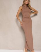 by swan Rochie bej închis din Lână cu croială ajustată cu drapaj și fentă Lisalitia