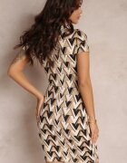 by swan Rochie Bej-Maro Cambrată cu Decupaj cu Imprimeu Geometric Larai