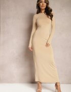 by swan Rochie Bej Maxi cu croială ajustată cu decolteu rotund Merilin