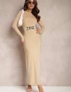 by swan Rochie Bej Maxi cu croială ajustată cu decolteu rotund Merilin