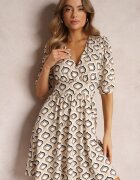 by swan Rochie bej mini cu model mozaic cu mâneci bufante Sabreena