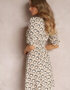 by swan Rochie bej mini cu model mozaic cu mâneci bufante Sabreena