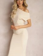 by swan Rochie Bej Mulată Midi Cu croială asimetrică Lirevasse