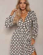 by swan Rochie Bej și Neagră cu Decolteu petrecut și Talie elastică Hiorre