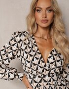 by swan Rochie Bej și Neagră cu Decolteu petrecut și Talie elastică Hiorre