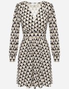 by swan Rochie Bejă Mini cu Model Geometric cu Mânecă Lungă Ezrie