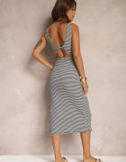 by swan Rochie bleumarin-albă de bumbac cu bretele din material reiat cu decolteu la spate Vimareins