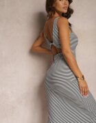 by swan Rochie bleumarin-albă de bumbac cu bretele din material reiat cu decolteu la spate Vimareins