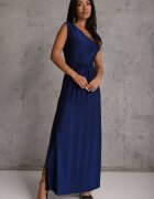 by swan Rochie Bleumarin Brocată Maxi cu Top Asimetric și Fustă Evazată Eulita