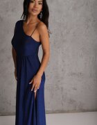 by swan Rochie Bleumarin Brocată Maxi cu Top Asimetric și Fustă Evazată Eulita