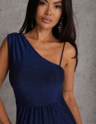 by swan Rochie Bleumarin Brocată Maxi cu Top Asimetric și Fustă Evazată Eulita