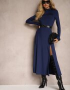 by swan Rochie bleumarin cambrată cu șliț pe lateral și guler tip maletă Saimara