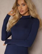 by swan Rochie bleumarin cambrată cu șliț pe lateral și guler tip maletă Saimara