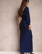 by swan Rochie Bleumarin Strălucitoare Maxi cu croială asimetrică decolteu triunghiular și crăpătură Imisnna