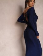 by swan Rochie Bleumarin Strălucitoare Midi cu Spatele Gol Nedastia