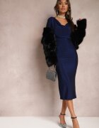by swan Rochie Bleumarin Strălucitoare Midi cu Spatele Gol Nedastia
