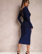 by swan Rochie Bleumarin Strălucitoare Midi cu Spatele Gol Nedastia