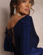 by swan Rochie Bleumarin Strălucitoare Midi cu Spatele Gol Nedastia