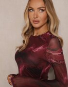 by swan Rochie Bordo Mulată din plasă cu vâscoză cu o crăpătură Naliriel