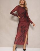 by swan Rochie Bordo Mulată din viscoză decorată cu drapaje din plasă Nalienne