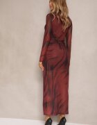 by swan Rochie Bordo Mulată din viscoză decorată cu drapaje din plasă Nalienne
