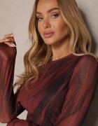 by swan Rochie Bordo Mulată din viscoză decorată cu drapaje din plasă Nalienne