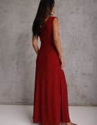 by swan Rochie brocată bordo maxi cu bust asimetric și fustă cloș Eulita