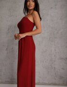 by swan Rochie brocată bordo maxi cu bust asimetric și fustă cloș Eulita
