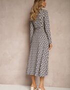 by swan Rochie cămașă Albastră cu Vâscoză cu Model Geometric și Curea Milseki