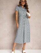 by swan Rochie Cămașă Albastru și Alb cu model geometric cu nasturi Xarrah