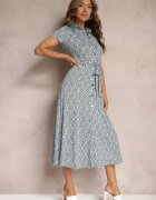 by swan Rochie Cămașă Albastru și Alb cu model geometric cu nasturi Xarrah