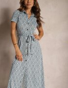 by swan Rochie Cămașă Albastru și Alb cu model geometric cu nasturi Xarrah