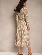 by swan Rochie Cămașă Bej din Vâscoză cu Imprimeu Geometric cu Curea Erisviria