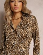 by swan Rochie cămașă Bej închis cu imprimeu leopard Nillk