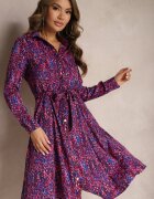 by swan Rochie Cămașă Bleumarin-Fucsia Legată în Talie Shelah