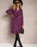 by swan Rochie Cămașă Bleumarin-Fucsia Legată în Talie Shelah