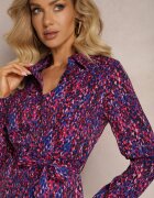 by swan Rochie Cămașă Bleumarin-Fucsia Legată în Talie Shelah