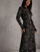 by swan Rochie-cămașă cu adaos de viscoză cu curea și motiv floral Titanis Neagră