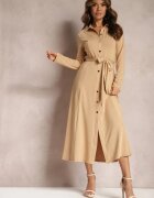 by swan Rochie Cămașă Lungă Bej cu Legătură în Talie Levae