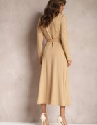 by swan Rochie Cămașă Lungă Bej cu Legătură în Talie Levae