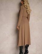 by swan Rochie cămașă lungă bej închis cu legătură în talie Levae