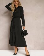 by swan Rochie Cămașă Lungă Neagră cu Cordon în Talie Levae