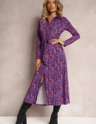 by swan Rochie Cămașă Mov-Albastră cu Cordon Legat și Mânecă Lungă Malenie
