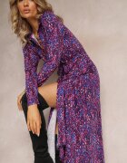 by swan Rochie Cămașă Mov-Albastră cu Cordon Legat și Mânecă Lungă Malenie