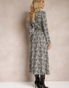 by swan Rochie Cămășă Neagră cu Model Ornamental Legată în Talie Hanname